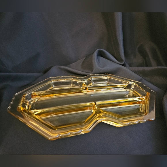Rare Topaz Yellow Fostoria Mayfair 5-Part Smooth Glass Oblong Relish Dish Tray - Picture 4 of 16